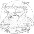 Baked turkey. Happy Thanksgiving.Coloring book antistress for children and adults