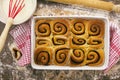 Baked and unglazed cinnamon rolls. above Royalty Free Stock Photo