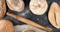 baked various loaves of bread and old rolling pin