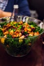 Baked vegetables, walnuts and kale salad Royalty Free Stock Photo