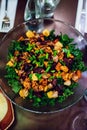 Baked vegetables, walnuts and kale salad Royalty Free Stock Photo