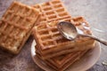 Baked waffles and organic sweet honey for breakfast Royalty Free Stock Photo