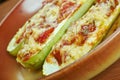 Baked zucchini boats and minced Royalty Free Stock Photo