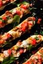 Baked zucchini boats stuffed with vegetarian sausages and cheese Royalty Free Stock Photo