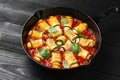 Baked zucchini rolls with ricotta, pecorino cheese in marinara sauce. Healthy food Royalty Free Stock Photo