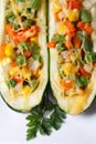 Baked zucchini stuffed vegetables closeup view from above Royalty Free Stock Photo