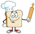 Baker Bread Slice Cartoon Character With Chef Hat Holding A Rolling Pin Royalty Free Stock Photo