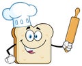 Baker Bread Slice Cartoon Mascot Character With Chef Hat Holding A Rolling Pin Royalty Free Stock Photo