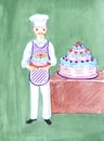 Baker with cake, drawing