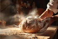 The baker chef knead the dough on the bread baking table