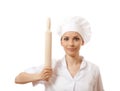 Baker / Chef woman holding baking rolling pin Royalty Free Stock Photo