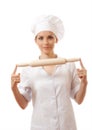 Baker / Chef woman holding baking rolling pin Royalty Free Stock Photo