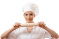 Baker / Chef woman holding baking rolling pin Royalty Free Stock Photo