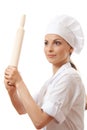 Baker / Chef woman holding baking rolling pin Royalty Free Stock Photo