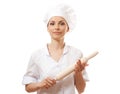 Baker / Chef woman holding baking rolling pin Royalty Free Stock Photo