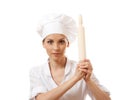 Baker / Chef woman holding baking rolling pin Royalty Free Stock Photo