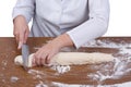 Baker cut strips dough Royalty Free Stock Photo
