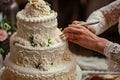 Baker Decorating An Elaborate Wedding Cake Royalty Free Stock Photo