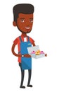 Baker delivering cakes vector illustration.