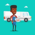 Baker delivering cakes vector illustration.