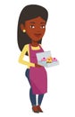 Baker delivering cakes vector illustration.