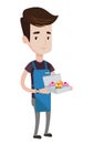 Baker delivering cakes vector illustration.