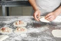 The Baker forms his own hands the billet of dough for baking Royalty Free Stock Photo