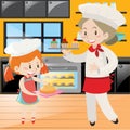 Baker and girl baking in kitchen