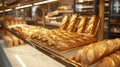 a baker handing baked baguette crafted with care, encased in a golden and glass packaging, within the cozy ambiance of a