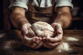 Baker hands in kitchen. Generative AI.