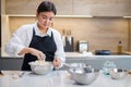 Baker Hands Knead Dough in Big Metal Bowl.