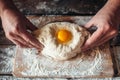 Baker hands preparing khachapuri on kitchen table