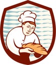 Baker Holding Bread Loaf Shield Retro