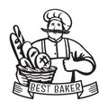 baker holds a basket of pastries. vector logo on white background