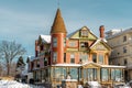 Winter picture of `Baker House` Restaurant with Snowy-covered roof , Lake Geneva WI