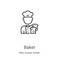 baker icon vector from man worker avatar collection. Thin line baker outline icon vector illustration. Linear symbol for use on