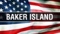 Baker Island state on a USA flag background, 3D rendering. United States of America flag waving in the wind. Proud American Flag