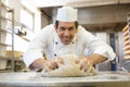 Baker kneading dough in bakery Royalty Free Stock Photo