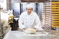 Baker kneading dough in bakery Royalty Free Stock Photo