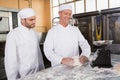 Baker looking his colleague kneading dough Royalty Free Stock Photo