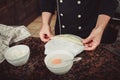 Baker making turkish pita bread in his bakery. Baking process bread. Royalty Free Stock Photo