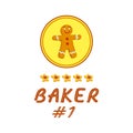 Gingerbread man medal or badge, five cookies in shape of stars, Baker Number One lettering. Humorous reward, statement Royalty Free Stock Photo