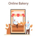 Baker online service or platform. Chef in the uniform baking