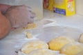 Baker preparing bread dough close up Royalty Free Stock Photo