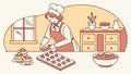 Baker Preparing Chocolate Batches for Delicious Confections, vector design Generative AI Royalty Free Stock Photo