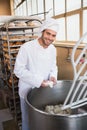 Baker preparing dough in industrial mixer