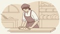 Baker preparing dough in professional kitchen, embodying passion for baking, vector design Generative AI Royalty Free Stock Photo