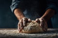 A baker shaping bread dough by hand. Generative AI. Royalty Free Stock Photo