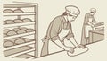 Baker skillfully kneading dough in a traditional bakery, symbolizing culinary art, vector design Generative AI Royalty Free Stock Photo