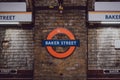 Baker Street underground station roundel sign on the platform of Baker Street station, London, UK Royalty Free Stock Photo